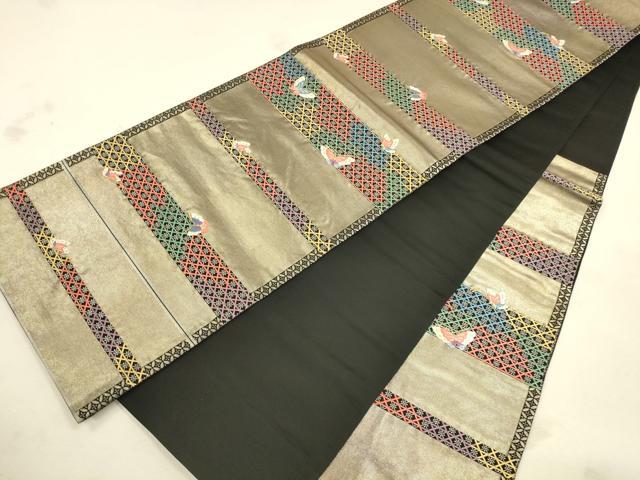 平和屋着物◎六通柄袋帯 唐織 横段舞文 黒地 金銀糸 引箔 正絹 逸品 CAAU8449ft