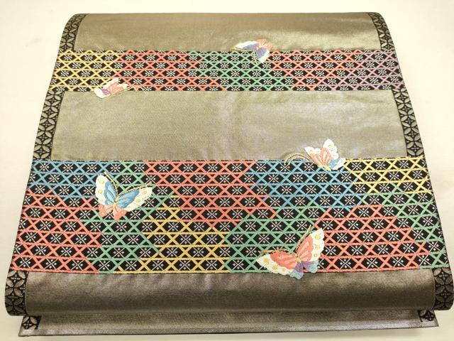 平和屋着物◎六通柄袋帯 唐織 横段舞文 黒地 金銀糸 引箔 正絹 逸品 CAAU8449ft