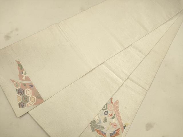 平和屋着物◎太鼓柄袋帯　綴れ　飛鶴吉祥花文　金銀糸　正絹　逸品　CAAU8487ft