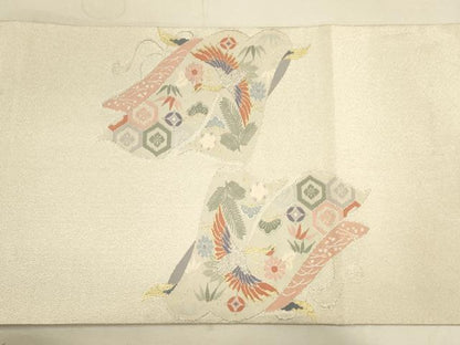 平和屋着物◎太鼓柄袋帯　綴れ　飛鶴吉祥花文　金銀糸　正絹　逸品　CAAU8487ft