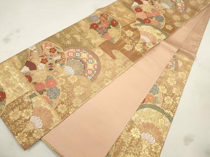 平和屋着物◎六通柄袋帯 唐織 吉祥花文 金糸 正絹 逸品 CAAU8509ft