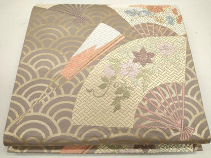 平和屋着物◎六通柄袋帯 唐織 扇面花文 金糸 正絹 逸品 CAAU8511ft