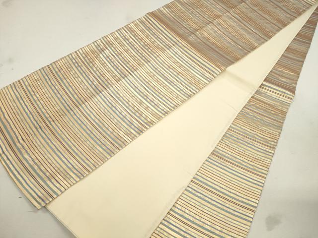 平和屋着物◎全通柄袋帯 横縞 金糸 正絹 逸品 CAAU8516ft
