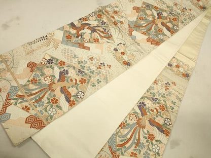 平和屋着物◎六通柄袋帯 唐織 鳳凰花文 金糸 正絹 逸品 CAAU85271ft