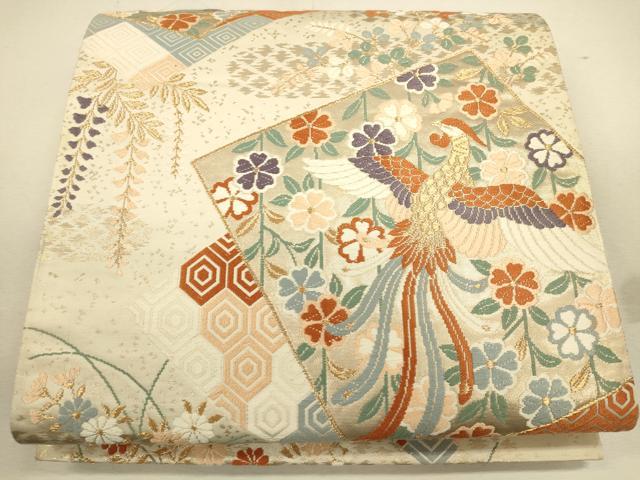 平和屋着物◎六通柄袋帯 唐織 鳳凰花文 金糸 正絹 逸品 CAAU85271ft