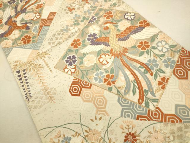 平和屋着物◎六通柄袋帯 唐織 鳳凰花文 金糸 正絹 逸品 CAAU85271ft