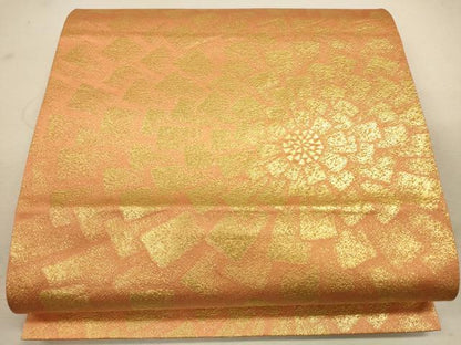 平和屋着物◎六通柄袋帯 幾何学花文 金糸 正絹 逸品 CAAU8532ft