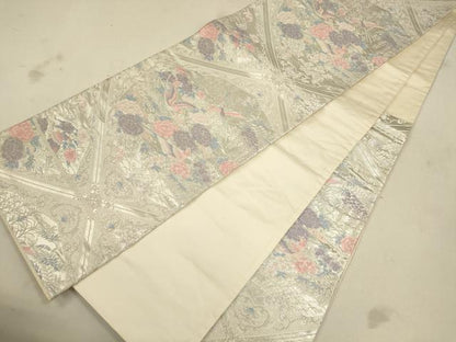 平和屋着物◎六通柄袋帯 唐織 花鳥文 銀糸 正絹 逸品 CAAU8554ft