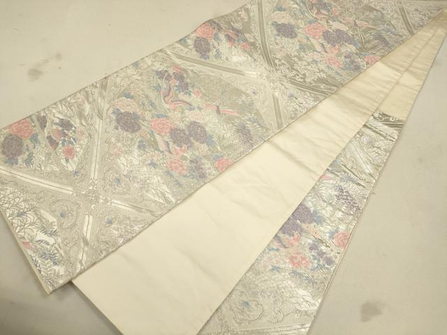 平和屋着物◎六通柄袋帯 唐織 花鳥文 銀糸 正絹 逸品 CAAU8554ft