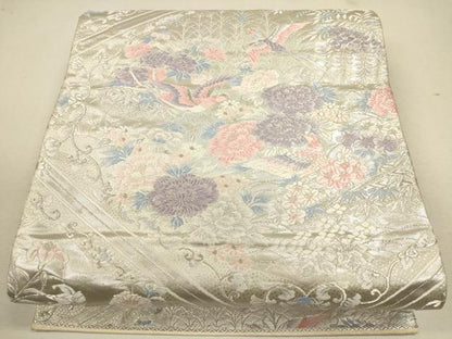平和屋着物◎六通柄袋帯 唐織 花鳥文 銀糸 正絹 逸品 CAAU8554ft