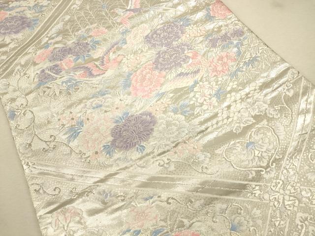 平和屋着物◎六通柄袋帯 唐織 花鳥文 銀糸 正絹 逸品 CAAU8554ft