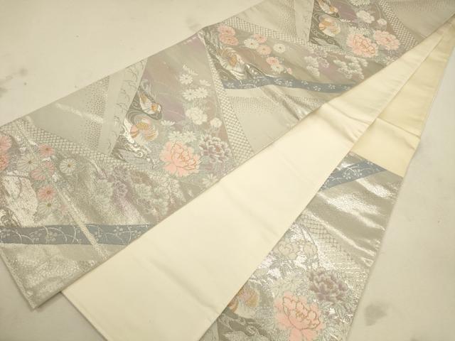 平和屋着物◎六通柄袋帯 唐織 新華錦 鴛鴦花文 プラチナ二重箔 正絹 逸品 CAAU8558ft