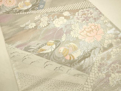 平和屋着物◎六通柄袋帯 唐織 新華錦 鴛鴦花文 プラチナ二重箔 正絹 逸品 CAAU8558ft