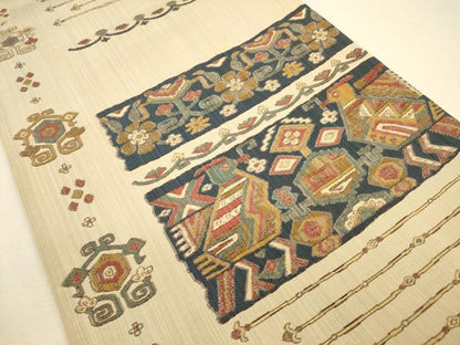 平和屋着物◎六通柄袋帯 横段抽象花鳥文 正絹 逸品 CAAU8562ft