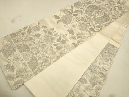 平和屋着物◎六通柄袋帯 更紗花文 銀糸 正絹 逸品 CAAU8586ft