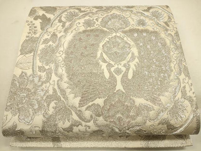 平和屋着物◎六通柄袋帯 更紗花文 銀糸 正絹 逸品 CAAU8586ft