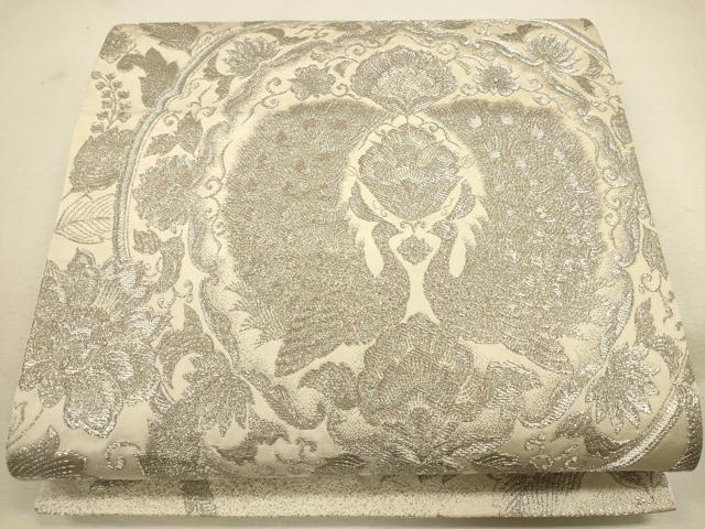 平和屋着物◎六通柄袋帯 更紗花文 銀糸 正絹 逸品 CAAU8586ft