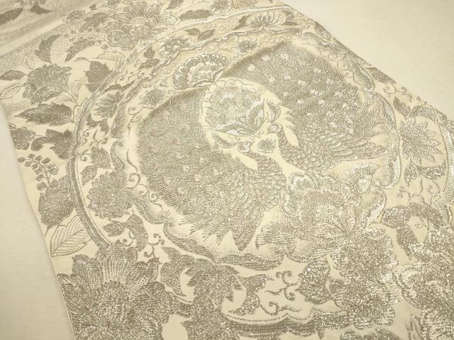 平和屋着物◎六通柄袋帯 更紗花文 銀糸 正絹 逸品 CAAU8586ft