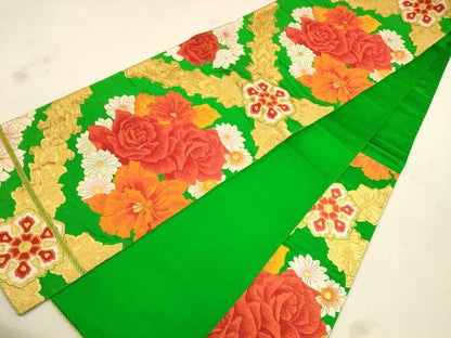 平和屋着物◎六通柄袋帯 唐織 草花文 金糸 正絹 逸品 CAAU8597ft