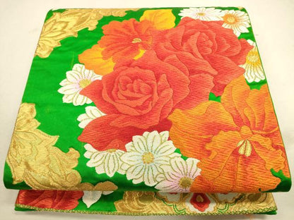 平和屋着物◎六通柄袋帯 唐織 草花文 金糸 正絹 逸品 CAAU8597ft