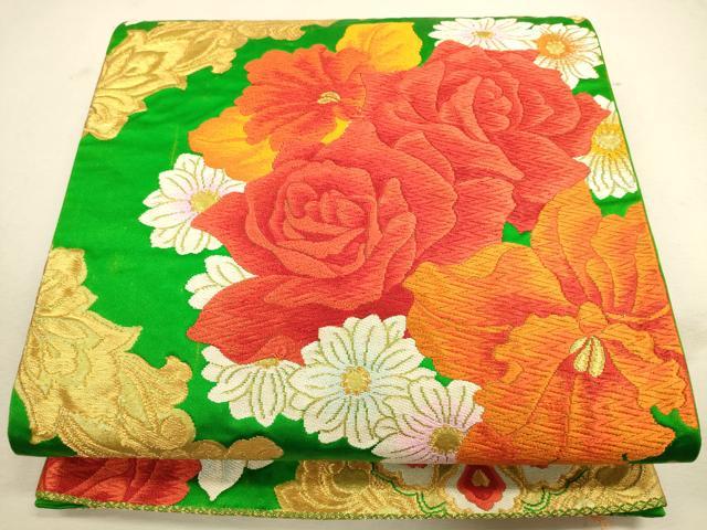 平和屋着物◎六通柄袋帯 唐織 草花文 金糸 正絹 逸品 CAAU8597ft