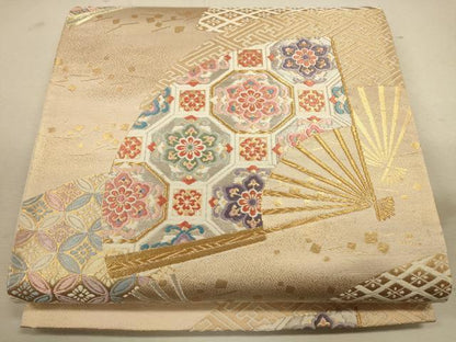 平和屋着物◎六通柄袋帯 有職扇面文 金銀糸 正絹 逸品 CAAU8604ft