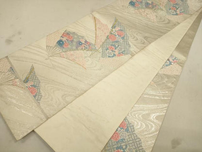 平和屋着物◎六通柄袋帯 唐織 扇面花文 金銀糸 正絹 逸品 CAAU8607ft