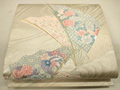 平和屋着物◎六通柄袋帯 唐織 扇面花文 金銀糸 正絹 逸品 CAAU8607ft