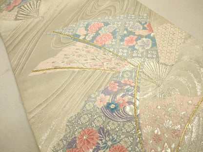 平和屋着物◎六通柄袋帯 唐織 扇面花文 金銀糸 正絹 逸品 CAAU8607ft