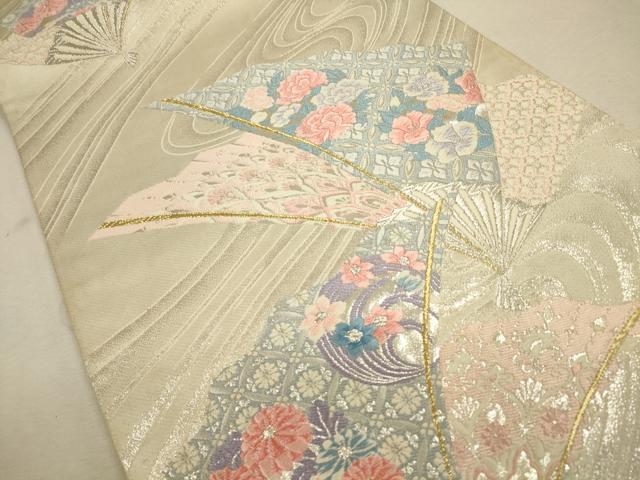 平和屋着物◎六通柄袋帯 唐織 扇面花文 金銀糸 正絹 逸品 CAAU8607ft