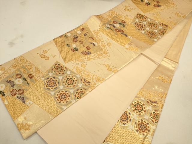 平和屋着物◎六通柄袋帯 唐織 色紙正倉院花文 金糸 正絹 逸品 CAAU8612ft
