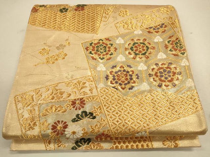 平和屋着物◎六通柄袋帯 唐織 色紙正倉院花文 金糸 正絹 逸品 CAAU8612ft