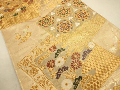 平和屋着物◎六通柄袋帯 唐織 色紙正倉院花文 金糸 正絹 逸品 CAAU8612ft