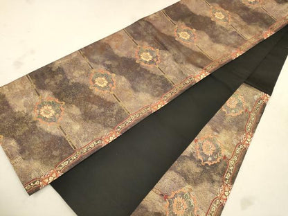 平和屋着物◎六通柄袋帯 横段草花文 正絹 逸品 CAAU8614ft