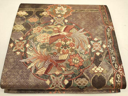平和屋着物◎六通柄袋帯 横段草花文 正絹 逸品 CAAU8614ft
