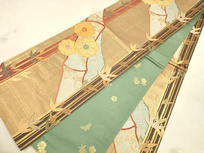 平和屋着物◎両面 全通柄袋帯 吉祥花文 金銀糸 正絹 逸品 CAAU8704ft