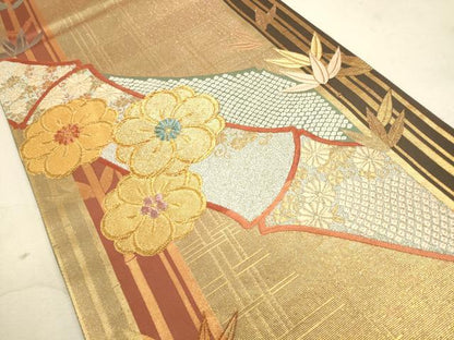 平和屋着物◎両面 全通柄袋帯 吉祥花文 金銀糸 正絹 逸品 CAAU8704ft