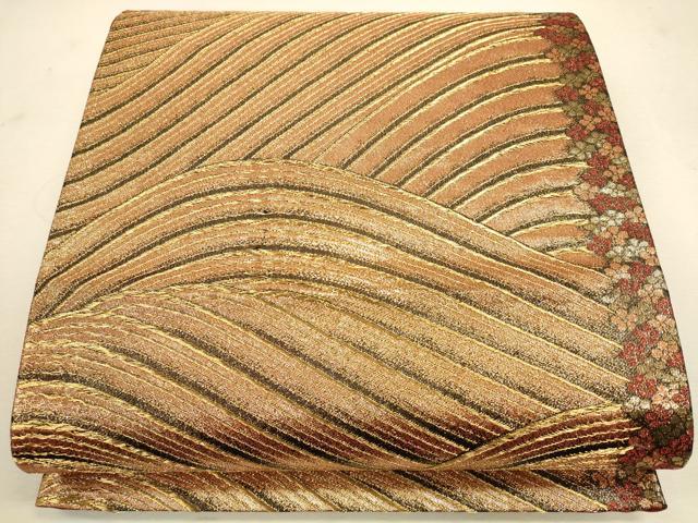 平和屋着物◎六通柄袋帯　立波舞花文　金糸　正絹　逸品　CAAU8705ft