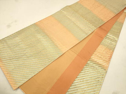 平和屋着物◎両面　全通柄袋帯　斜縞　金糸　正絹　逸品　CAAU8711ft