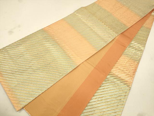 平和屋着物◎両面　全通柄袋帯　斜縞　金糸　正絹　逸品　CAAU8711ft