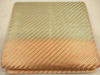 平和屋着物◎両面　全通柄袋帯　斜縞　金糸　正絹　逸品　CAAU8711ft