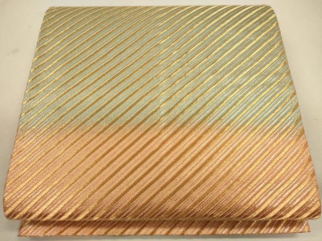 平和屋着物◎両面　全通柄袋帯　斜縞　金糸　正絹　逸品　CAAU8711ft