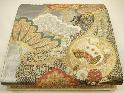 平和屋着物◎六通柄袋帯 吉祥花蝶丸文 ますいわ屋扱い 正絹 逸品 CAAU8715ft