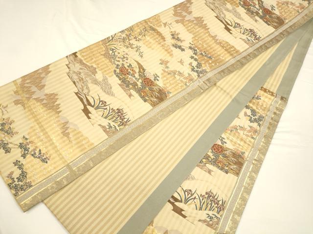 平和屋着物◎六通柄袋帯 唐織 雲取り草花文 金糸 正絹 逸品 CAAU8767ft