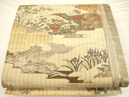 平和屋着物◎六通柄袋帯 唐織 雲取り草花文 金糸 正絹 逸品 CAAU8767ft