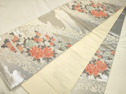 平和屋着物◎西陣 六通柄袋帯 唐織 草花文 金銀糸 正絹 逸品 CAAU8771ft