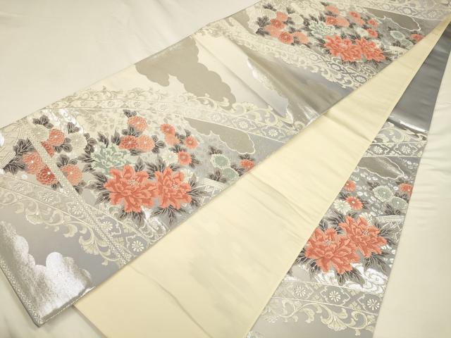 平和屋着物◎西陣 六通柄袋帯 唐織 草花文 金銀糸 正絹 逸品 CAAU8771ft