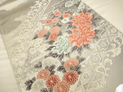 平和屋着物◎西陣 六通柄袋帯 唐織 草花文 金銀糸 正絹 逸品 CAAU8771ft