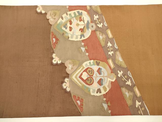 平和屋着物◎太鼓柄袋帯　すくい織　幾何学花文　正絹　逸品　CAAU8777ft