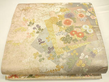 平和屋着物◎六通柄袋帯　寿宝色紙文　金糸　引箔　正絹　逸品　CAAU8778ft
